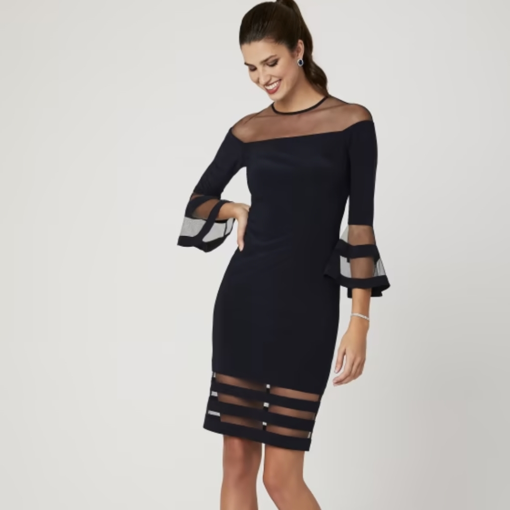 NWT Laura Navy Illusion Yoke Bell Sleeve Dress